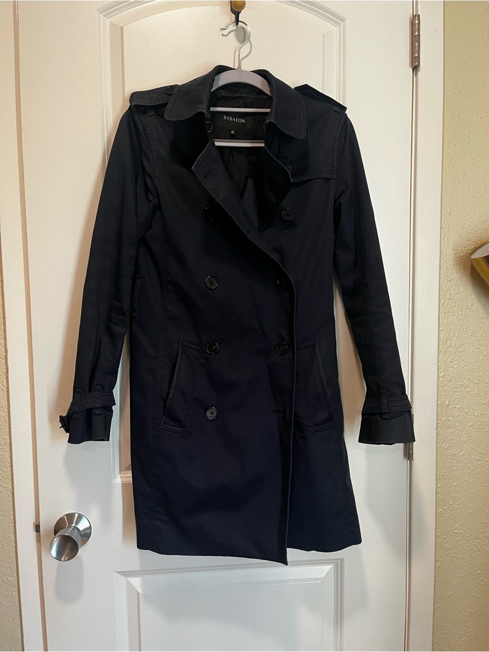 Babaton Navy Double-Breasted Classic Trench Coat
